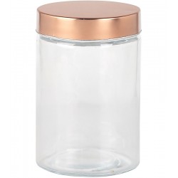 Porta Mantimento 1,3 Litros 11x17cm Redondo De Vidro Com Tampa Cobre De Aço Inox